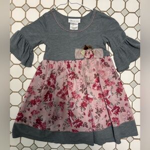 Bonnie Jean Gray Knit Top Pink Floral Skirt Girls Dress size 4